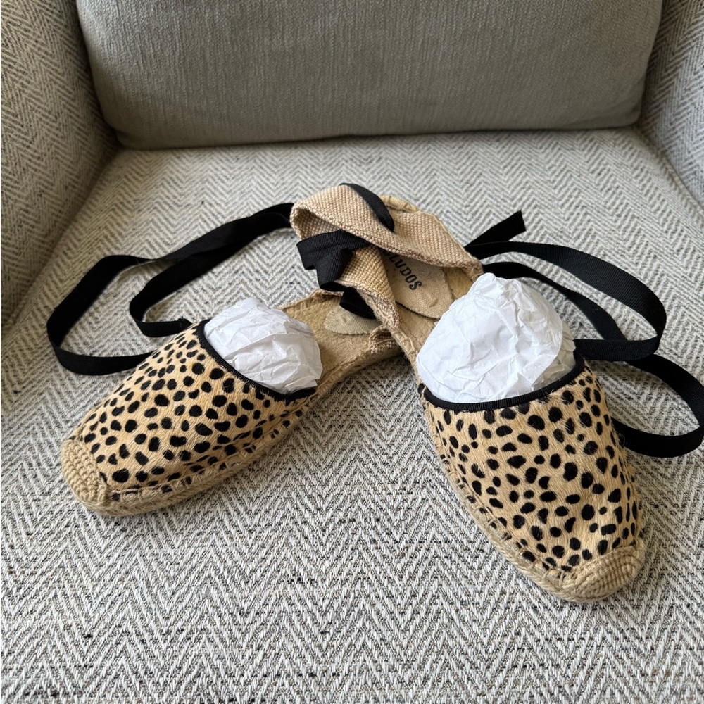 Soludos Leopard Print Espadrille Flats with Black Ribbon